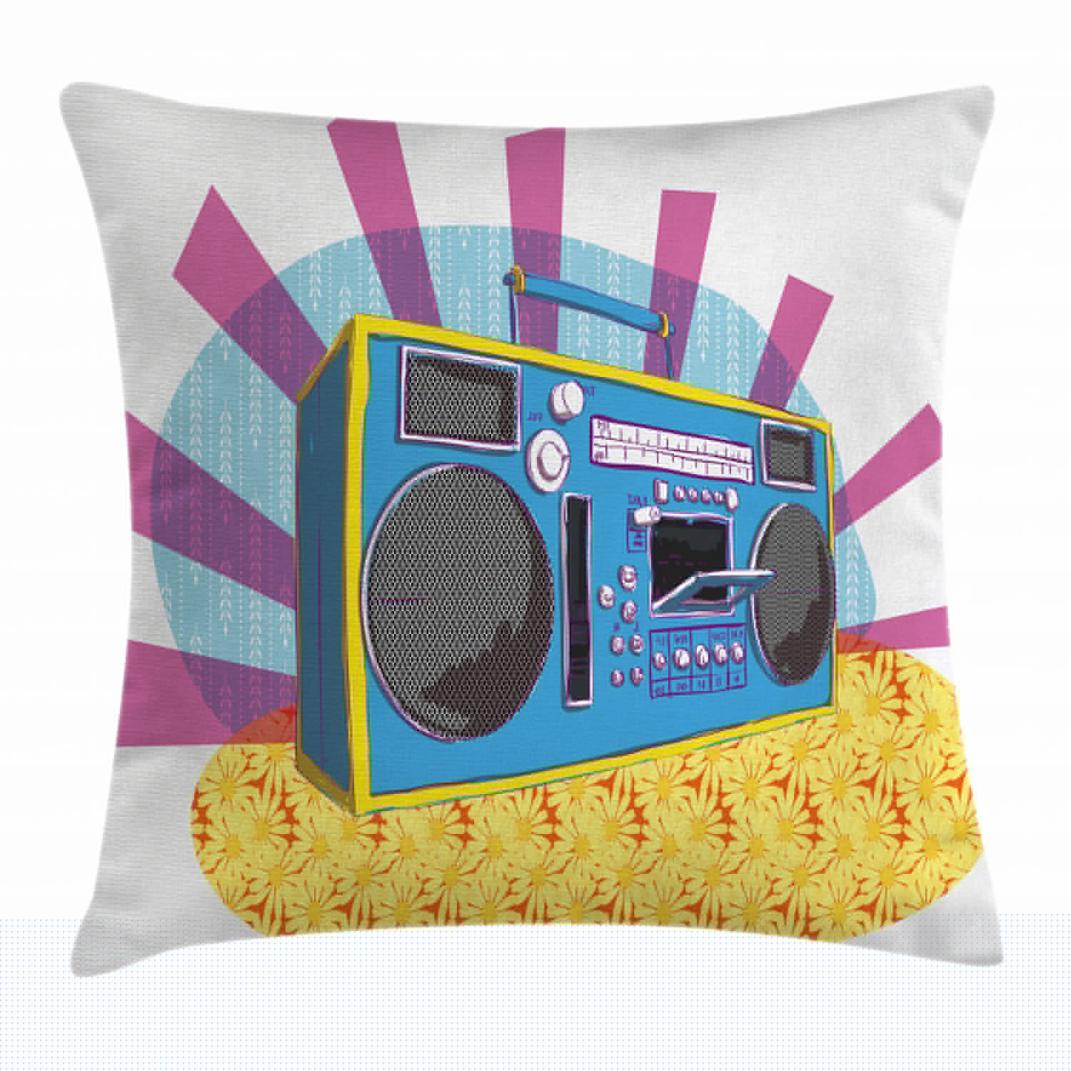 thumbnail image 1 of 70s Party Decorations Throw Pillow Cushion Cover, Retro Boom Box in Pop Art Manner Dance Music Colorful Composition, Decorative Square Accent Pillow Case, 16 X 16 Inches, Multicolor, by Ambesonne, 1 of 2