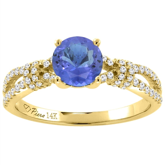 14K Yellow Gold Diamond Natural Tanzanite Engagement Ring Round 7 mm, size 7