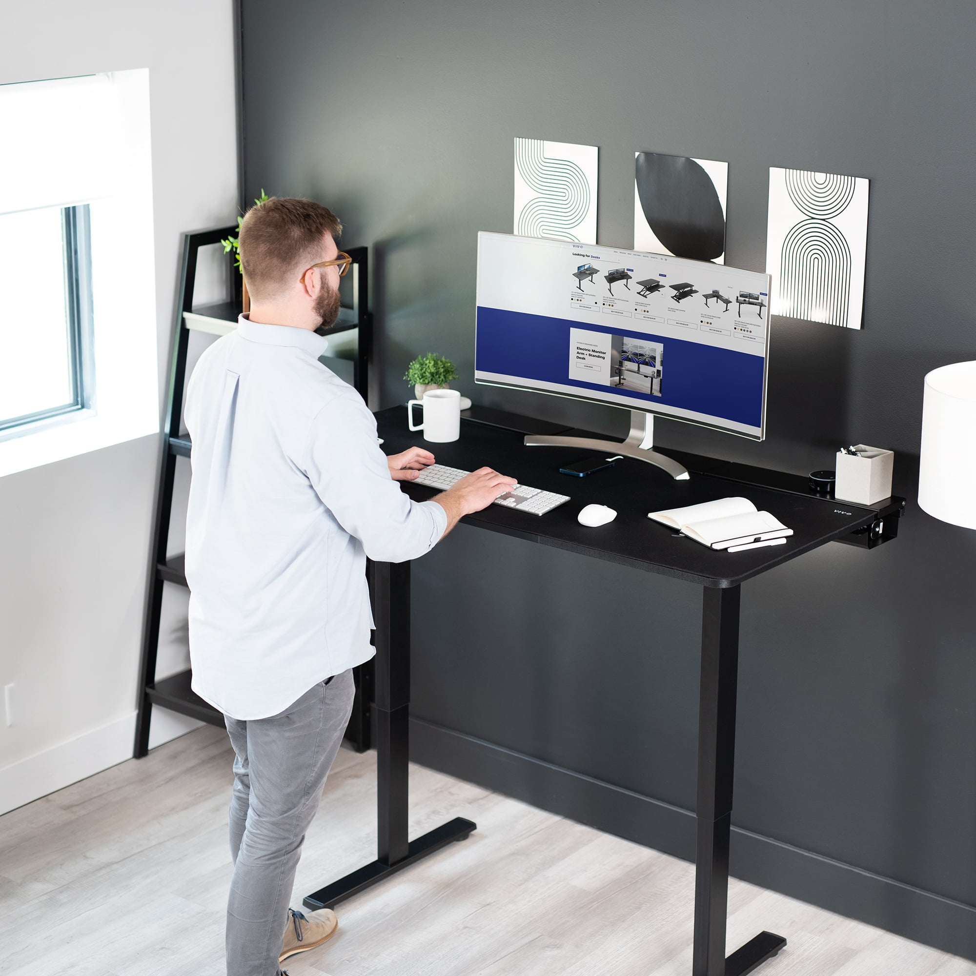 VIVO Black 60" x 30" Concealed Cable Table Top w/ Pad for Standing Desk Frames