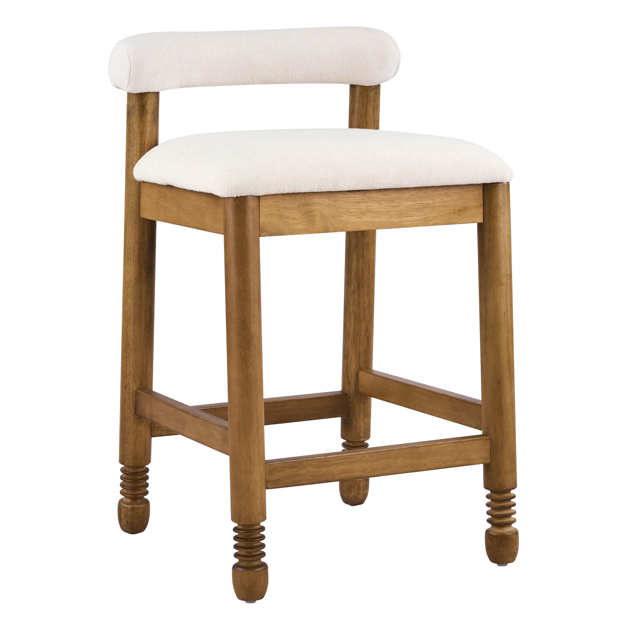 Christopher Knight Home Farmhouse Upholstered Counter Stools with Spindle Legs, Natural+Beige, Set of 4