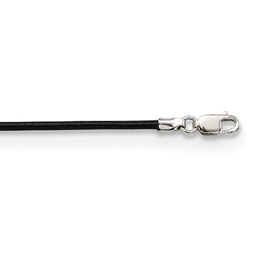 925 Sterling Silver 1.5mm Black Leather Cord Necklace 16 Inch