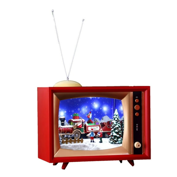 Icy Giftware Set of 2 Red and White LED Cascading Snow Train in Retro Christmas TV Decoration 15.5"