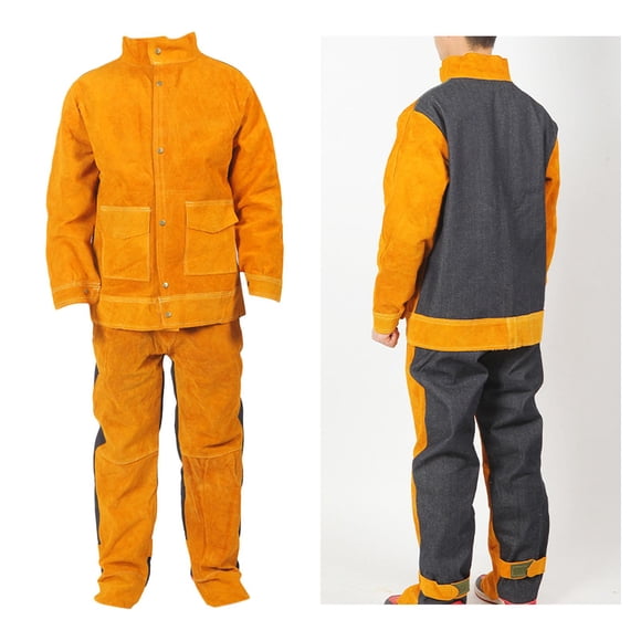 Chaqueta de material cuero para soldar, conjunto de pantalón para hombres, resistente al calor, resistente a las llamas, resistente, accesorios Cola Ropa de soldadura