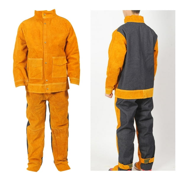 Conjunto de soldadores, chaqueta de soldadura, de pantalón, ropa de soldadura, ropa de soldadura de material cuero de piel resistente al calor