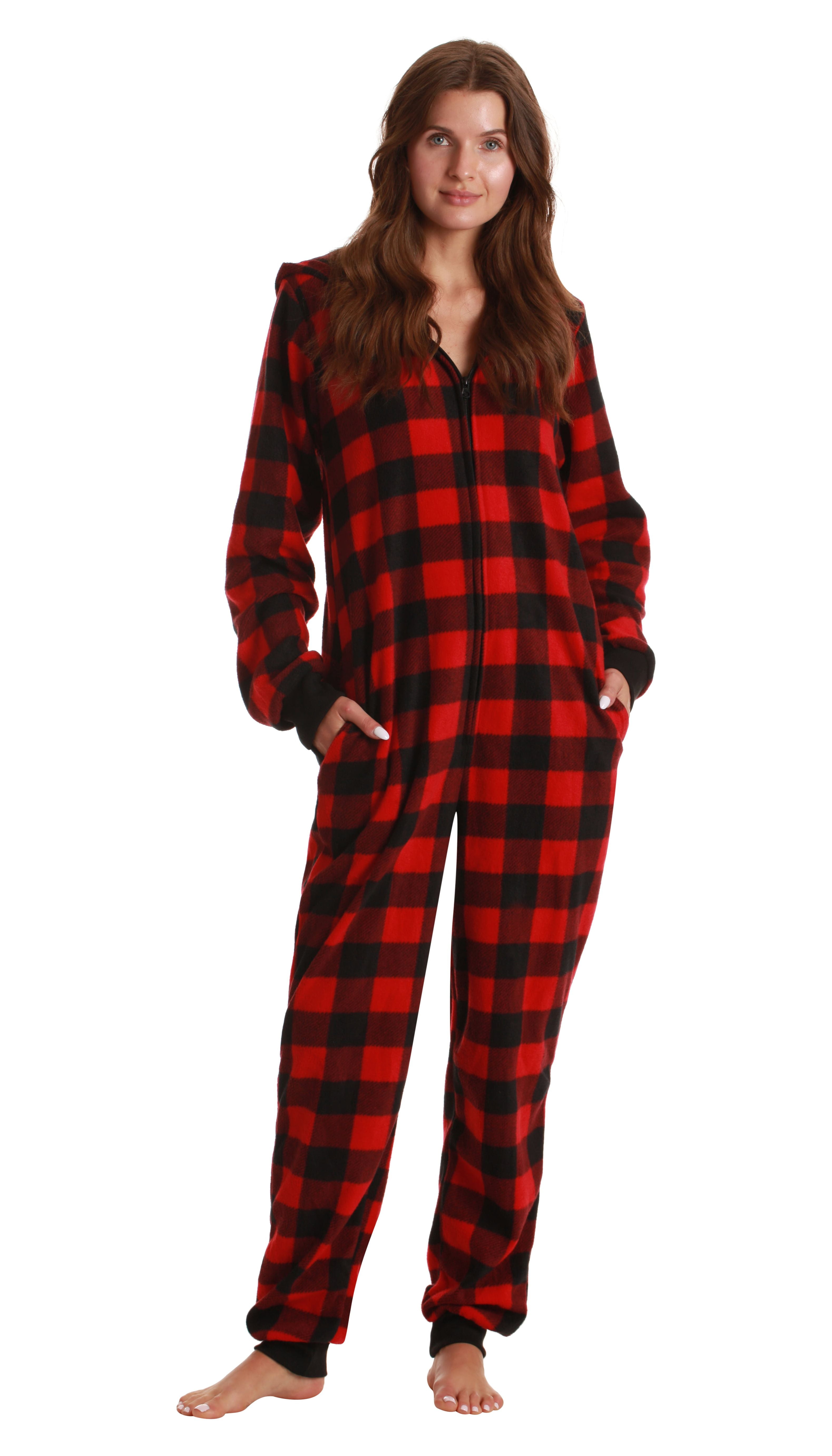 Just Love Adult Bodysuit with Animal Prints / Pajamas (Buffalo Plaid, Medium)