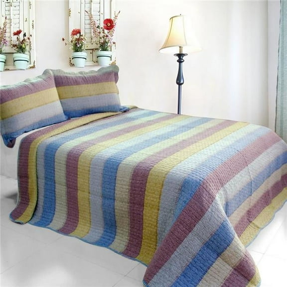 Garden of Peace - 3 Pieces Cotton Vermicelli-Quilted Printed Quilt Set  Full & Queen Size - Multicolor