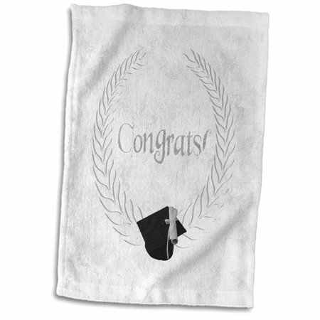 3dRose Image of Graduation Diploma on Cap, Leaf Frame, Congrats, Gray, White - Towel, 15 by 22-inch (twl_306402_1)