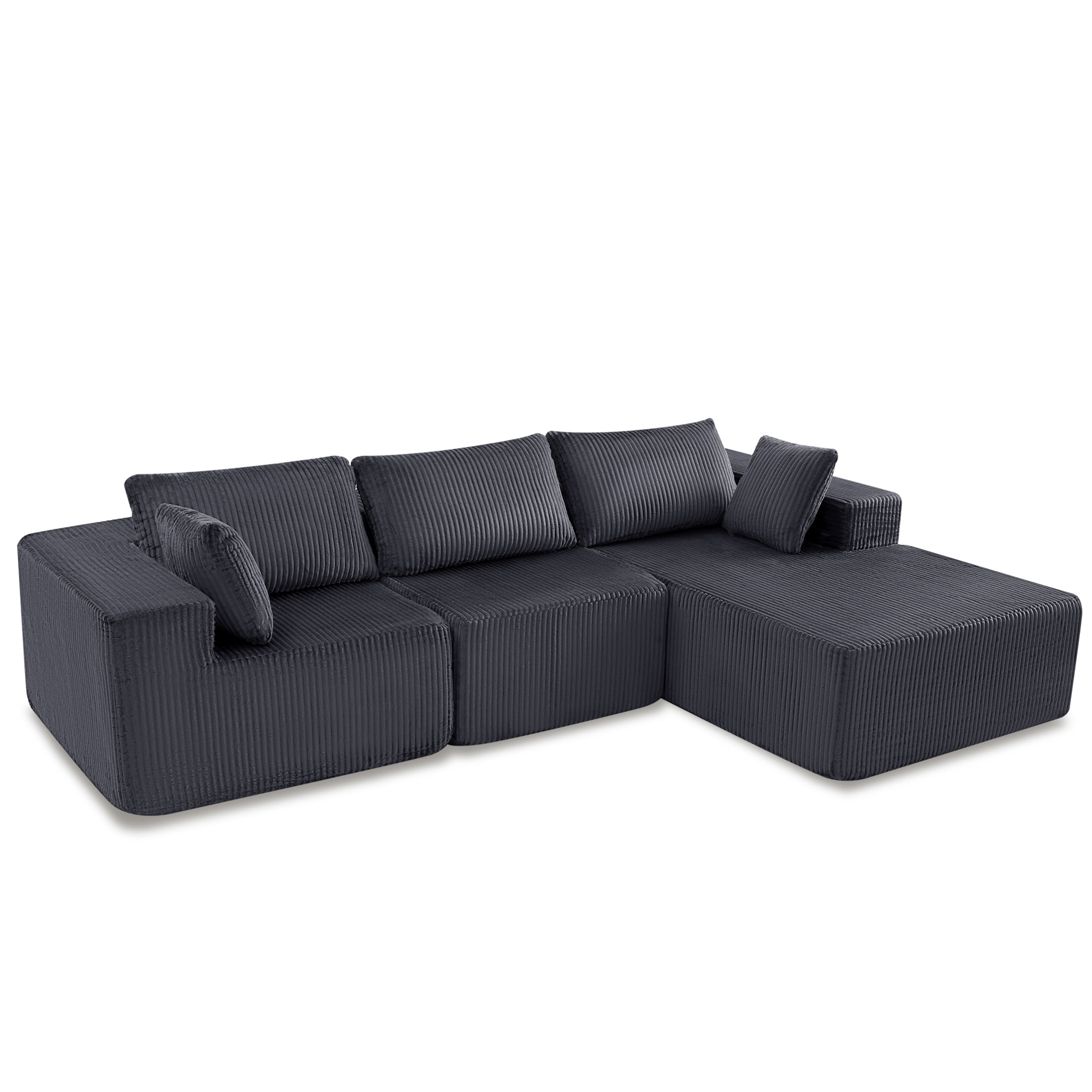 edx 108" Convertible Sectional Couches Comfy Fluffy 4 Seat Memory Foam Sectional Sofa Upholstered Couches for Living Room Bedroom,No Assembly Required,(Right Facing Chaise)Dark Grey