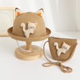 thumbnail image 2 of Biezeib Girls Sun Hat Set, Cute Cat Roll-up Brim Straw Hat with Shoulder Bag for Vacation Beach, 2 of 6