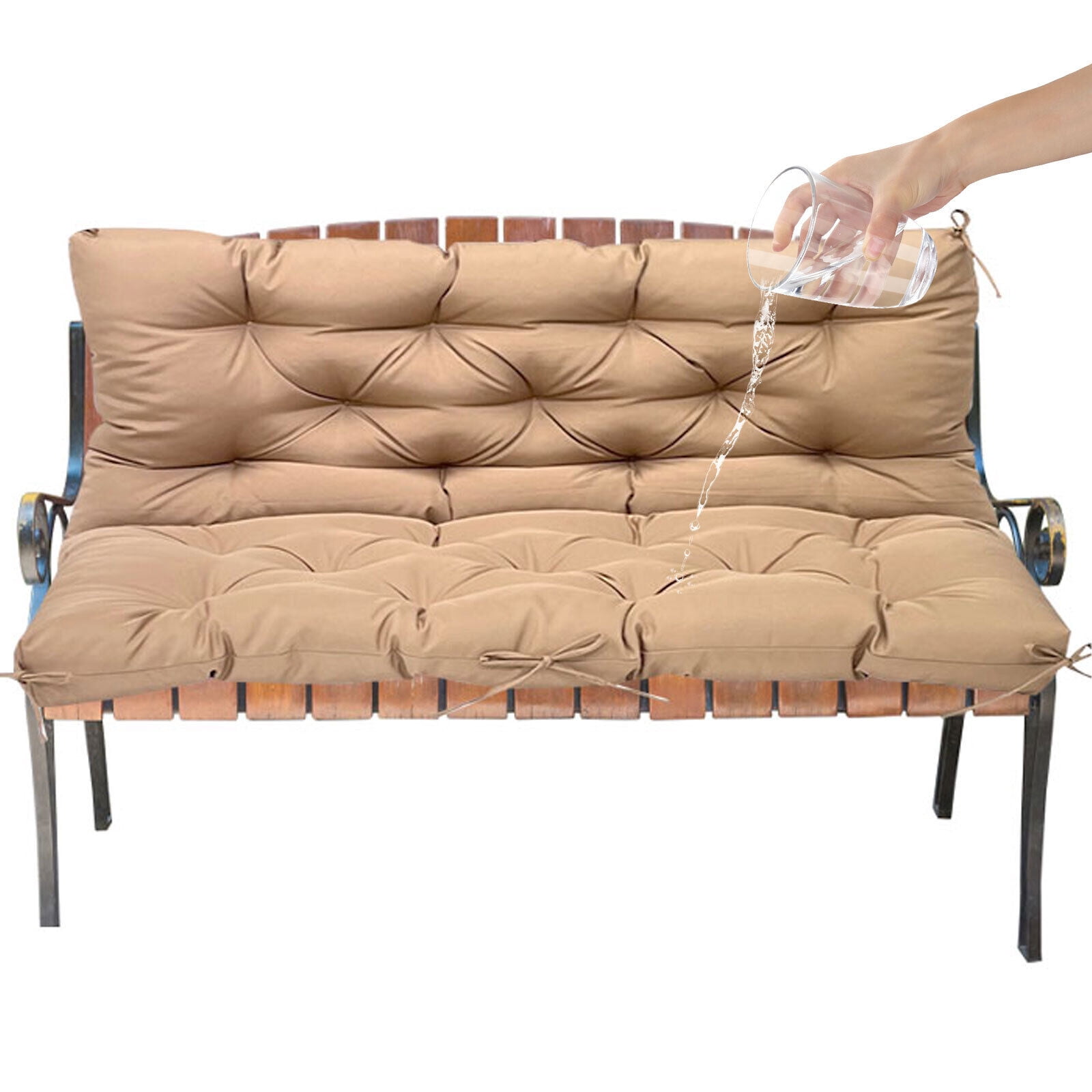 SHANNA Swing Cushion with Backrest and Ties, 4" Thick, Waterproof Cotton Seat Pad, Khaki