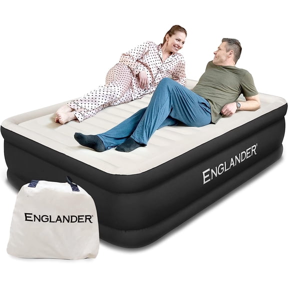 Pre-Owned Englander Air Mattress with Built in Pump - Twin Size, 20in Thickness, Black