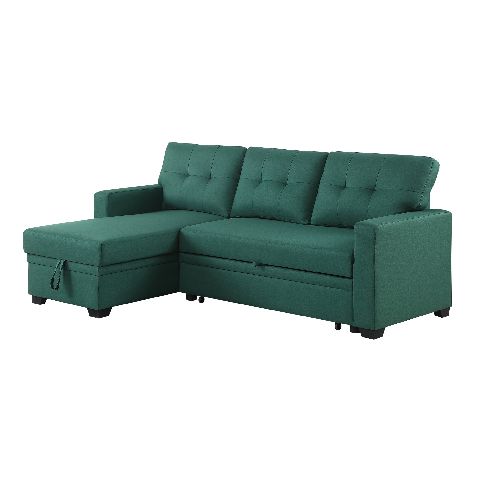 4-in-1 Convertible L Shaped Couch with Pull Out Bed and Storage,Sectional Sleeper Sofa with Reversible Chaise for Living Room, Apartment, Bedroom,Green