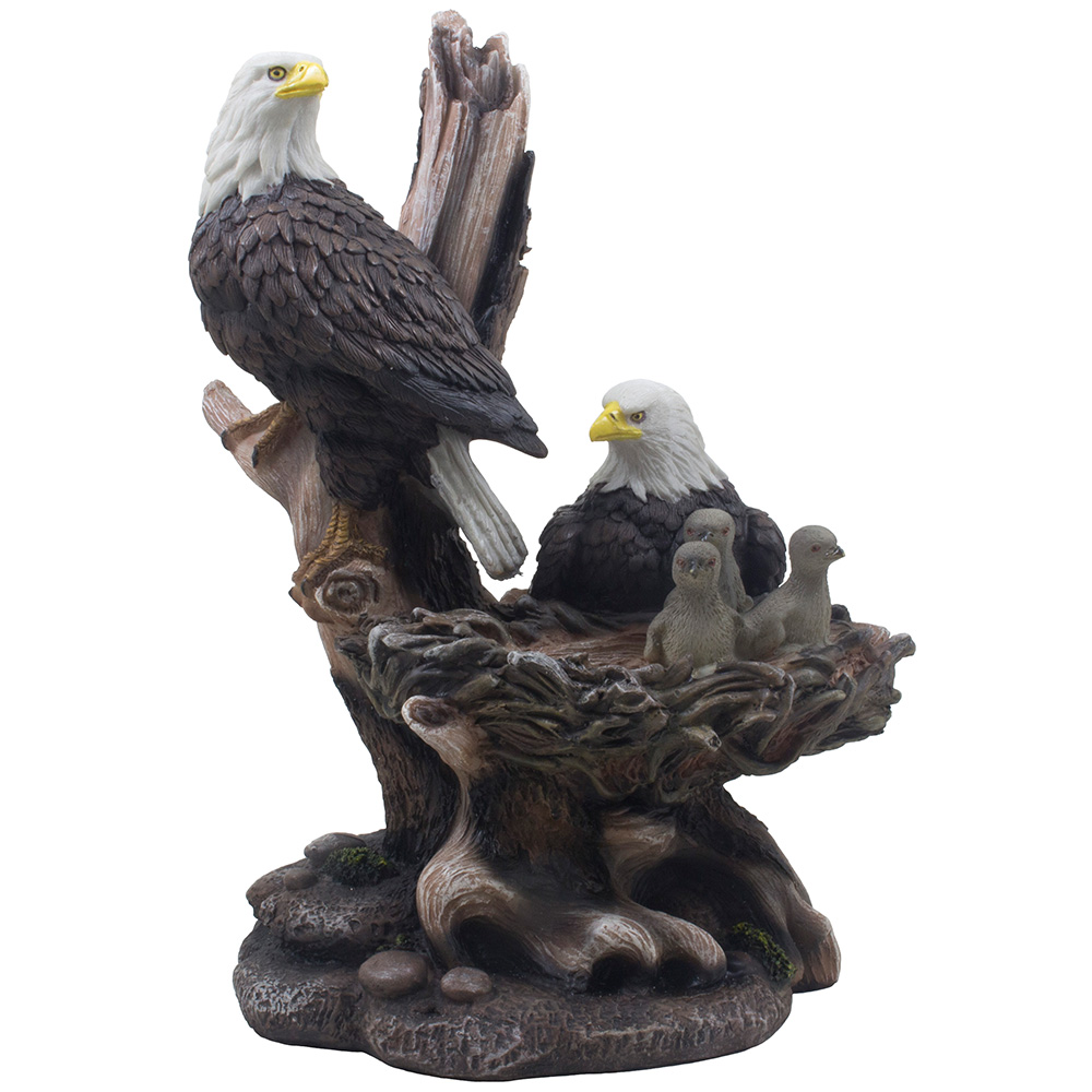 Decorative Eagle Family at Bird Nest Statue for Rustic Lodge and Cabin