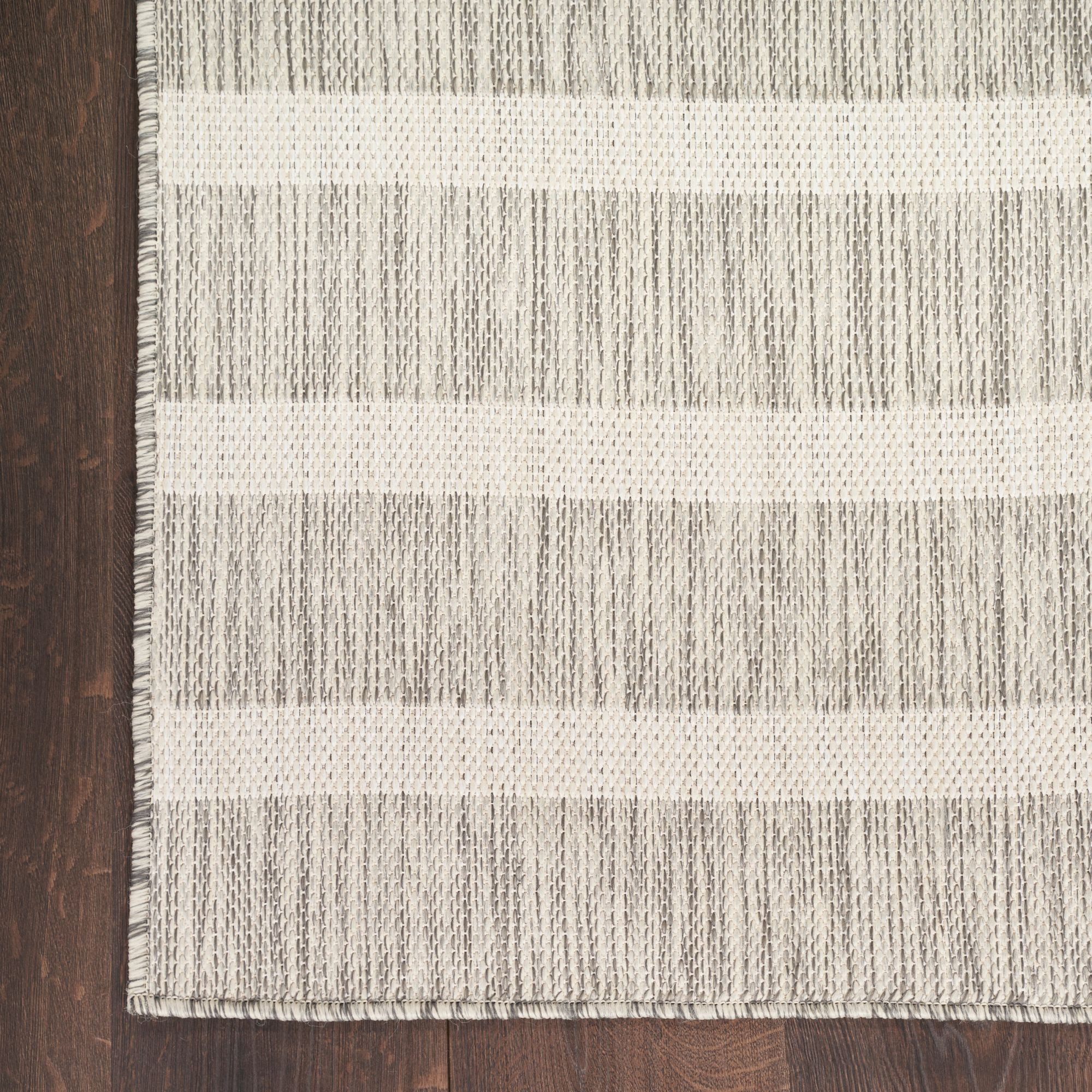 Nourison Positano Modern Stripes Flatweave Outdoor Rug Grey Ivory 2' x 6'