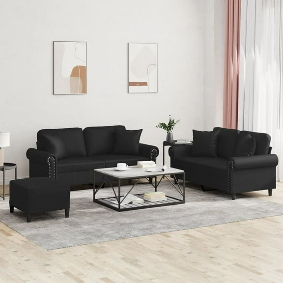 vidaXL 3 Piece Sofa Set with Pillows Black Faux Leather