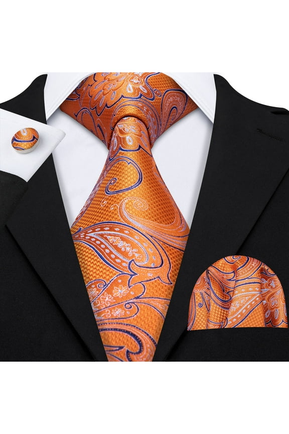 Barry.Wang Paisley Ties for Men Flower Silk Necktie Set with Handkerchief Cufflinks Wedding Party Business