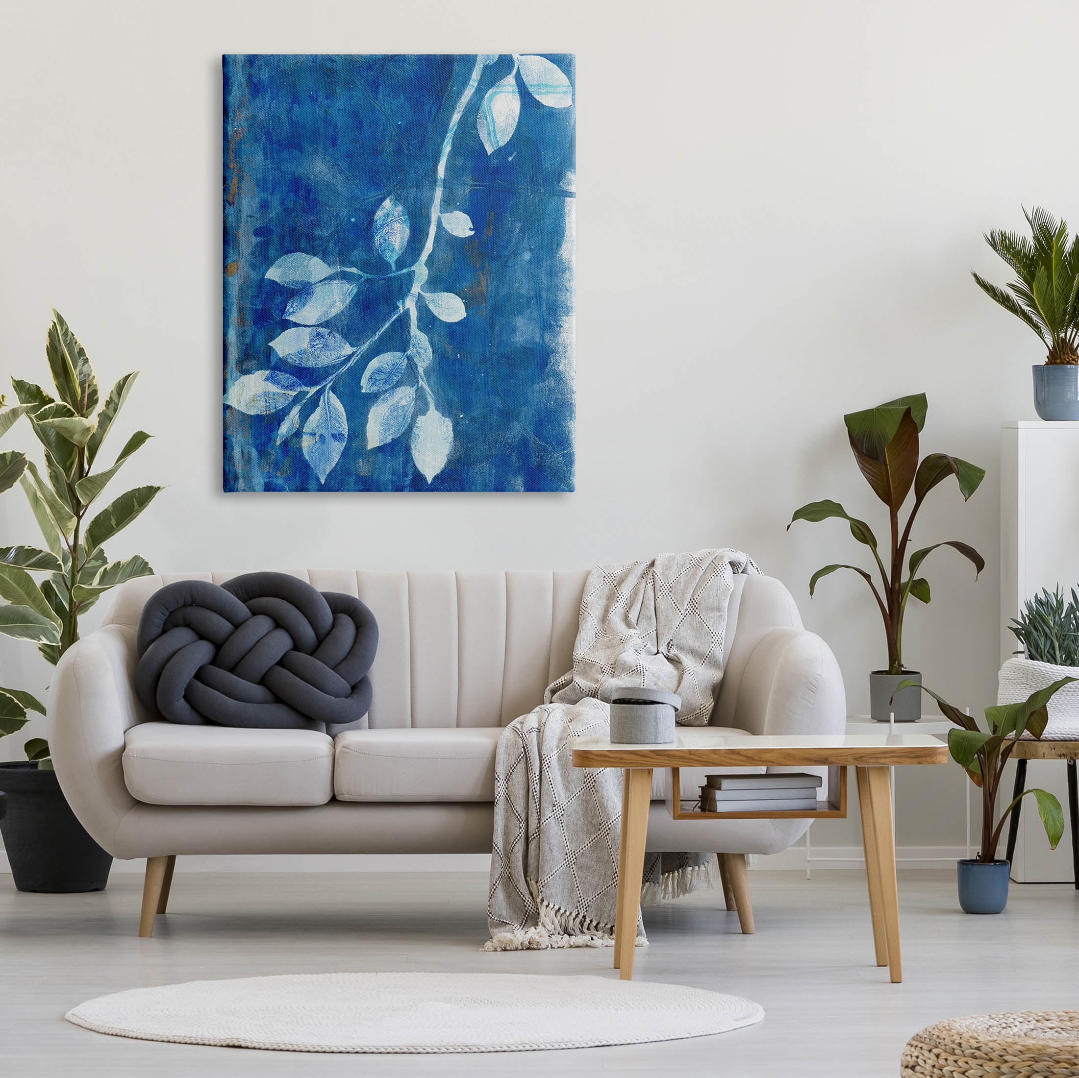 Stupell Industries Blue Botanical Leaves Graphic Art Gallery Wrapped Canvas Print Wall Art, Design by Liz St. Andre