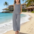 thumbnail image 2 of Girls Linen Set 2 Piece Outfits Kids Sleeveless Tank Top Matching High Waisted Pants Set Loose Summer Preppy Clothes Teen Outfits Trendy, 2 of 6