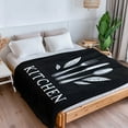 thumbnail image 4 of 1pc Suige Home Kitchen-Themed Flannel Throw Blanket - Black & White Cooking Design with Utensils & Kitchen Text, Soft All-Season Couch Bedspread for Home, Camping, Housewarming Gift - Machine Washabl, 4 of 10