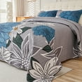 thumbnail image 3 of Evenhug Quilt Set 3-Piece Queen Blue Flower Bedding Set Microfiber Floral Quilt Bedding Set With 2 Pillow Shams, 3 of 6