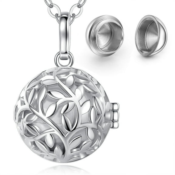 EUDORA Tree of Life Human Pet Dog Cat Urn Necklace for Ashes, Cremation Jewelry Pendant for Loss of Loved One Keepsake Memorial Sympathy Gifts for Women Son Dad - Silver Ball & 24 inch Chain