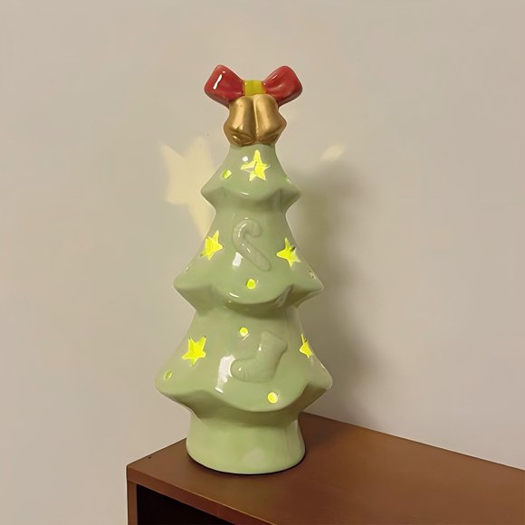 TIELUTT Ceramic Christmas Tree Night Light Festive Illuminated Star For Decoration Cute Ceramic Starry Night Lamp Ornament Pack Cute Christmas Ornament Stork Ornament Christmas Ornament Bulbs Flute O