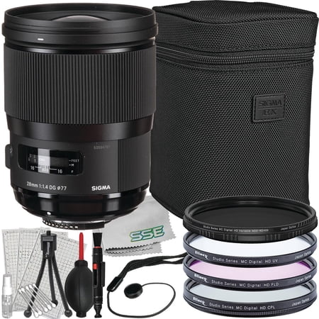 Ultimaxx Starter Accessory Bundle + Sigma 28mm f/1.4 DG HSM Art Lens for Nikon F + Variable Neutral Density Filter (ND2-ND400)  Multi-Coated 3PC UV Filter Kit & More (17pc Bundle)