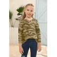 thumbnail image 3 of Sherrylily Kids Camouflage Stripe Long Sleeve Tops V Neck Criss Cross Tees Girls Casual Blouse（4-15T）, 3 of 6
