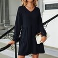 thumbnail image 2 of Sngxgn Womens Spring Summer Deep V Neck Elegant Bow tie Mini Dress(Black,M), 2 of 6