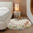 thumbnail image 2 of Easter Bunny Round Area Rug 8Ft Washable Large Circle Rugs for Living Room Dorm, Spring Flowers Leaves Cute Rabbits Pastoral Plants Non-Slip Carpet Floor Mats Indoor Outdoor Carpet Runner Home Decor, 2 of 8