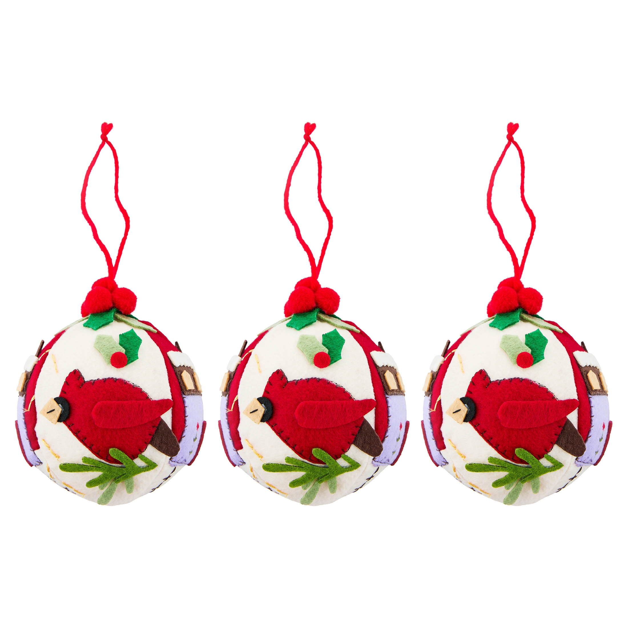 4-Count Multicolor Fabric Cardinal Ball Christmas Ornaments, 4.75", by Holiday Time