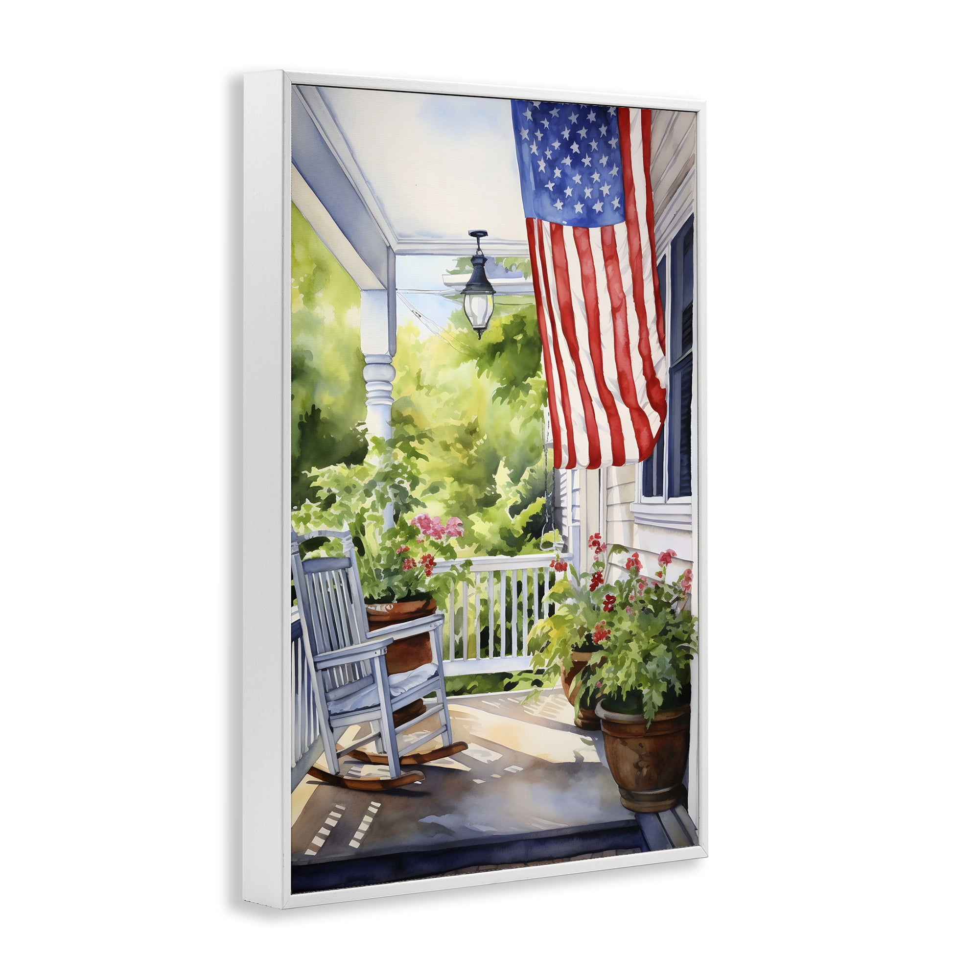 Stupell Industries Patriotic Summer Porch Scenery Painting White Framed Art Print Wall Art, 12 x 18