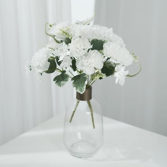 Efavormart 3 Pack | 14" White Artificial Silk Carnation Flower Bouquets, Faux Floral Arrangement Bushes