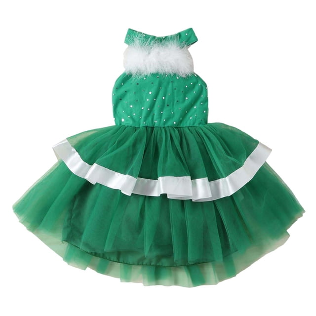 HXWCHs Robe Trapèze Filles Velours à Volants Paillettes Dos Nu Robe de Fête Hiver Tenue Festive pour Tout-Petit Robe Verte 9-12 Mois