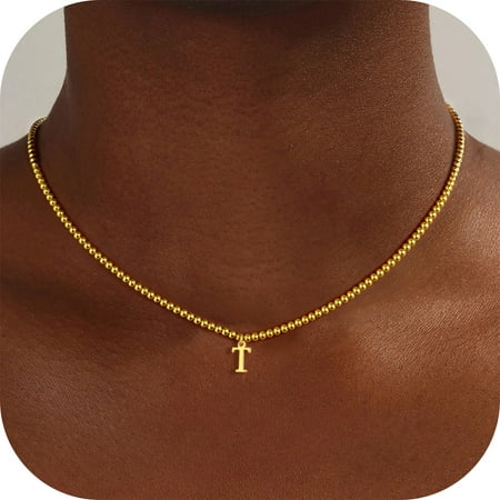 Turandoss 14K Gold Plated Dainty Beaded Initial Choker Necklace for Women Teen Girls Cute Letter A-Z Jewelry Trendy Personalized Birthday Gifts for Her Daughter Niece