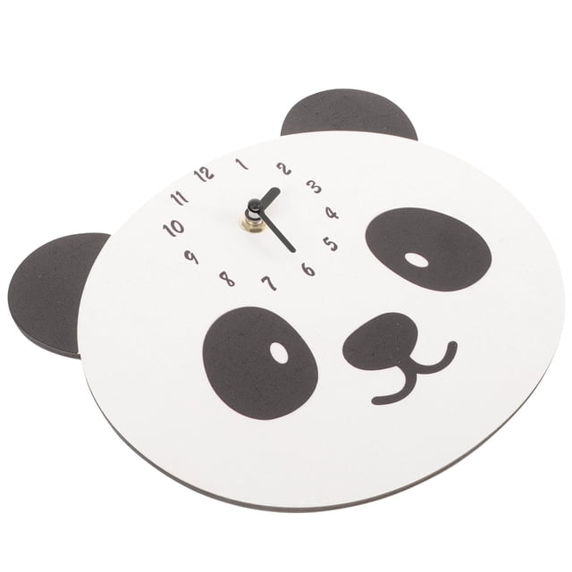 OULII 1Set Panda Wall Clock Wooden Material Mute and Time Display Suitable for Living Room and Bedroom
