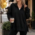 thumbnail image 3 of Quarter Zip Pullover Women Long Sleeve V Neck Tops Fashion Loose Sweatshirt, 3 of 6