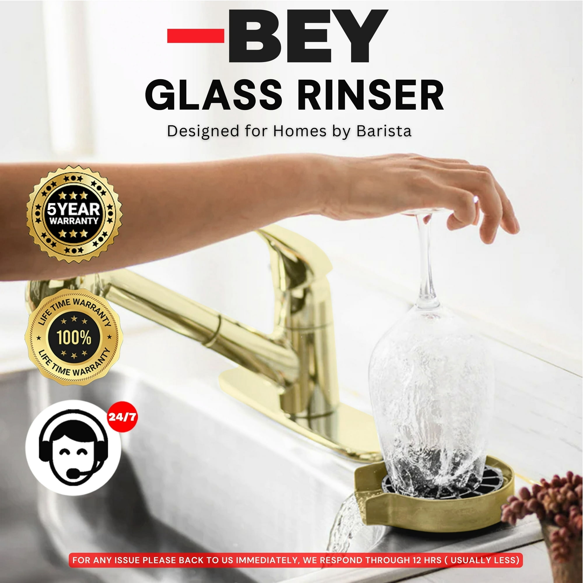 2025 BEY Automatic Glass Rinser - Powerful Cup Washer for Kitchen Sink, Stainless Steel Baby Bottle Cleaner Sinks Attachment, Bar Accessories Spray Metal