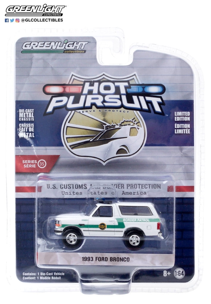 1993 Ford Bronco "Border Patrol" "Hot Pursuit" Series 35 1/64 Diecast Greenlight 1993 Ford Bronco "Border Patrol" "Hot Pursuit" Series 35 1/64 Diecast Greenlight