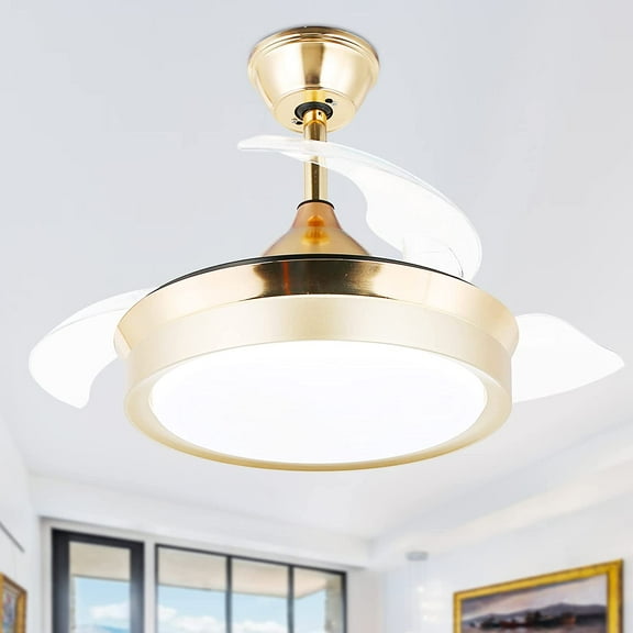 36In Retractable Ceiling Fan with LED Light and Remote kklefc, Retractable Blades, 3 Color Dimmable Modern Ceiling Fan for Bedroom/Living Room/Dining Room bcuade, 36 Inch