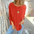 thumbnail image 2 of Lenpel Women's Cotton Linen Tops Trendy Long Sleeve V Neck Solid Color Casual T Shirts Loose Tunic Blouses(Red,X-Large), 2 of 5