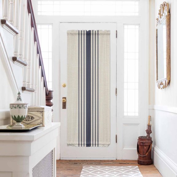 Midnight Blue Striped Door Curtains for Door Window, French Sidelight Front Back Door Curtains With Tieback, Beige Geometric Modern Art Kitchen Rod Pocket Drapes Panel, 54"x72"