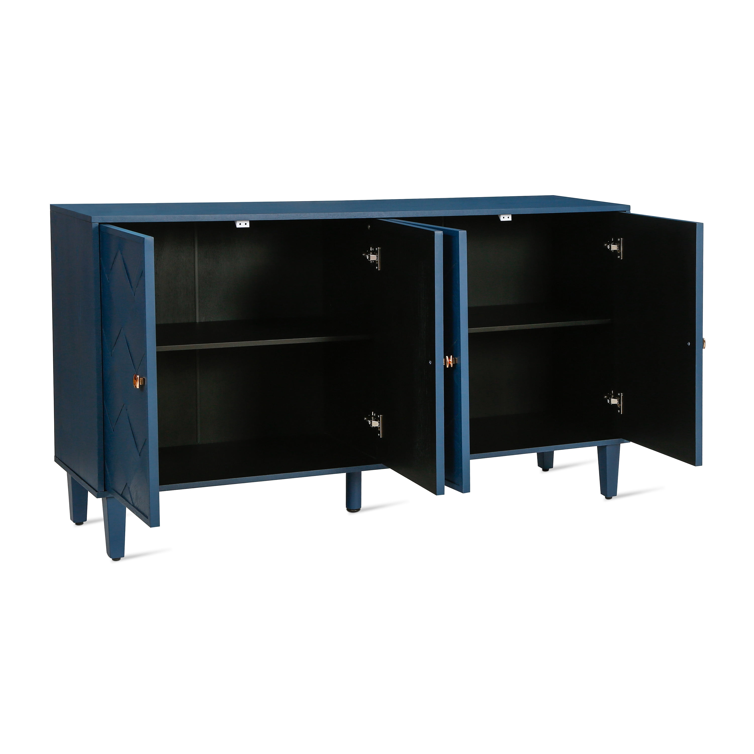 Euroco Modern Farmhouse Sideboard Buffet Cabinet with Storage & 4 Doors,59.8" Wood Coffee Bar Cabinet with Shelves for Kitchen Living Room,Navy Blue