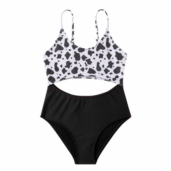EQWLJWE Girls Summer Swimsuits Casual Baby Girls Swimwear Children's Swimsuit Cow Printing Sleeveless Surfing One-piece Swimsuit Bathing Suit Swimming Suit 8-14 Years