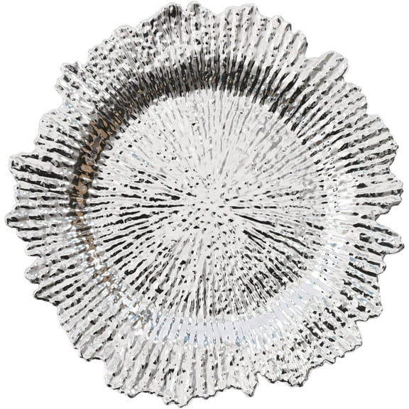 Charger Plates Set of 24, 13 Inch Reusable Round Reef Chargers for Dinner, Plastic Service Plate Bulk for Wedding, Catering Table Setting (Silver, 1 Set)