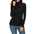 thumbnail image 3 of Rigardu Women Casual Solid Long Sleeve Mock Turtleneck Blouse Tops Slim Fit Stretchy Layer Tee Shirts Black + L, 3 of 7