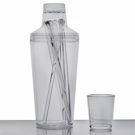 Cute Cocktail Shaker BalsaCircle Clear 19.5 oz Cocktail Shaker with Stirrers Sticks and Cup - Wedding Reception Party Buffet Catering Tableware ()