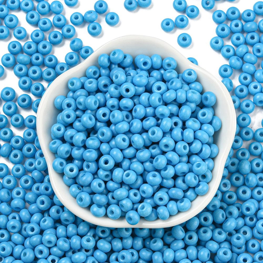 Imitation Jade Glass Seed Beads Luster Baking Paint Round Light Sky Blue 5.5x3.5mm Hole: 1.5mm