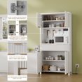 thumbnail image 5 of Laintene Fluted Pantry Cabinet, 71" Tall Kitchen Storage Cabinet with Charging Station, Adjustable Shelves, Drawer and Open Countertop for Dining Living Room, Bathroom, White, 5 of 9