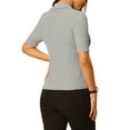 thumbnail image 3 of INSPIRE CHIC Women's Knit Blouse Lapel Collar Short V Neck Sleeve Fitted Ribbed Tops S Gray, 3 of 5